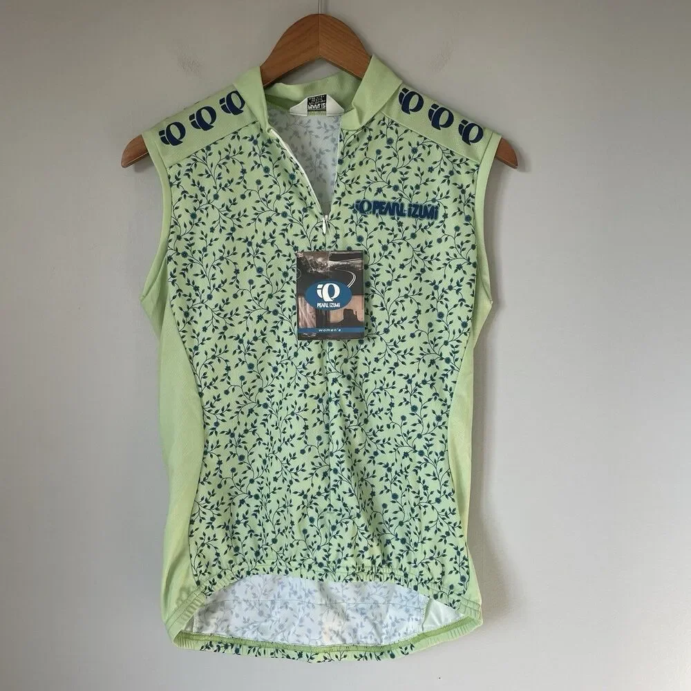 Pearl Izumi Vtg 2002 Cycling Jersey Top Sleeveless Floral Green Blue Size Medium